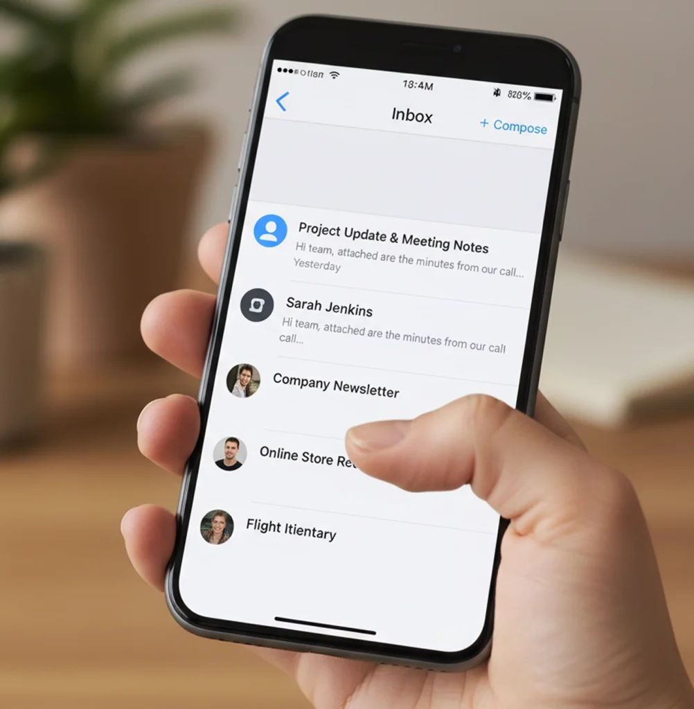 Email inbox on a mobile phone